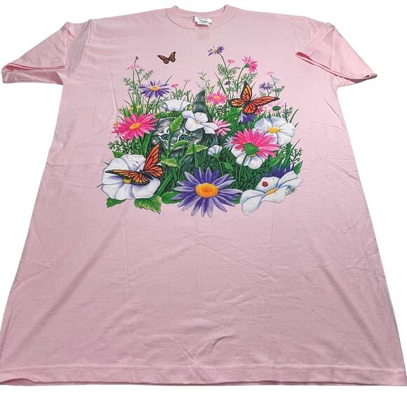 VTG 90s Kittens Flowers Night Gown T-Shirt size XL Pink Creative Concepts - Picture 1 of 7